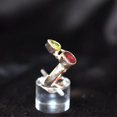 925 Sterling Silver Dual Gemstone Open Band Ring