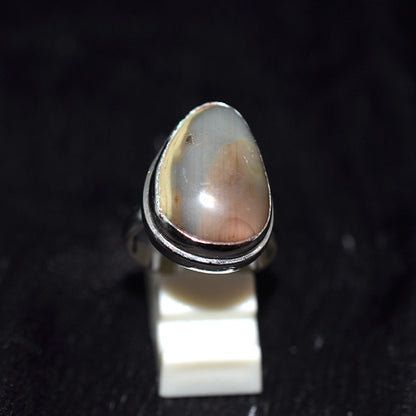 925 Sterling Silver Polychrome Jasper Teardrop Ring