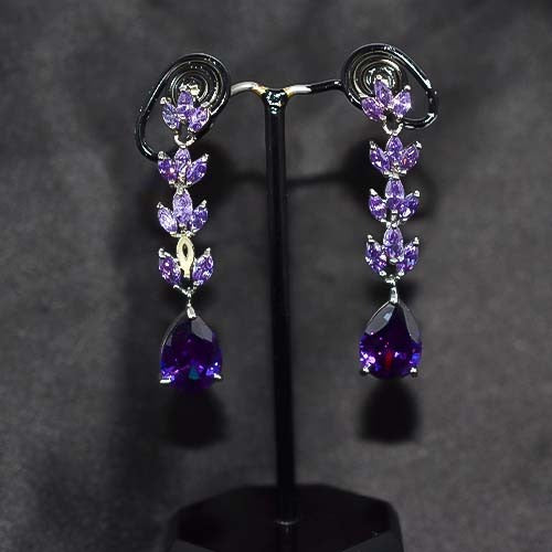 925 Sterling Silver Amethyst Leaf Drop Earrings