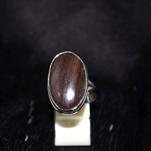 925 Sterling Silver Brown Wood Grain Oval Ring