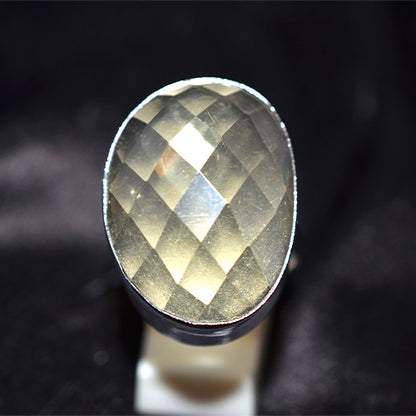 925 Sterling Silver Round Faceted Lemon Quartz Bold Bezel Ring