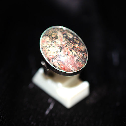 925 Sterling Silver Oval Leopard Skin Jasper Ring