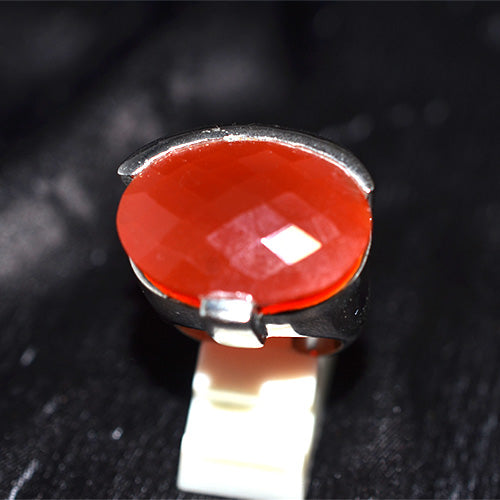 925 Sterling Silver Oval Faceted Carnelian Statement Ring