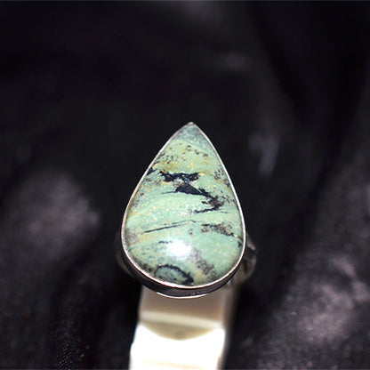925 Sterling Silver African Turquoise Jasper Teardrop Ring