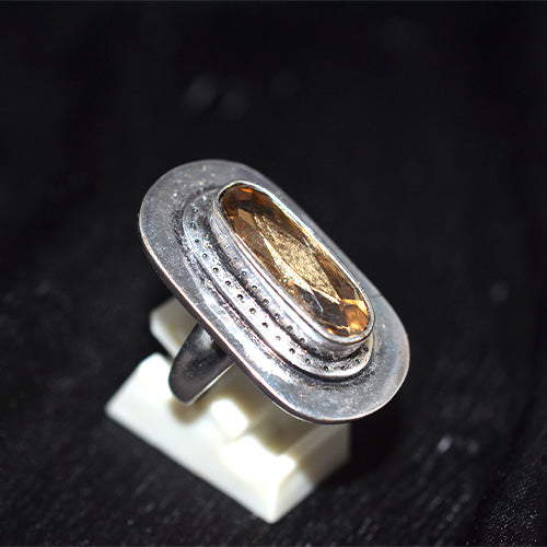 925 Sterling Silver Turkish Citrine Elongated Oval Ring (Style 2)