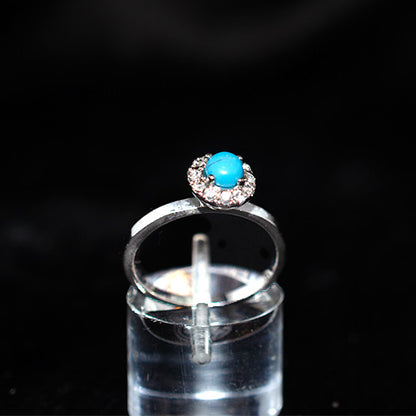 925 Sterling Silver Turquoise Halo Ring