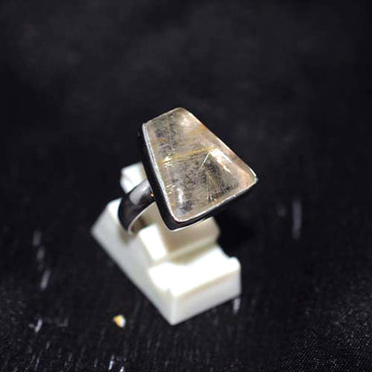 925 Sterling Silver Rutilated Quartz Geometric Ring