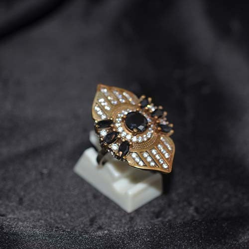 6 Carat Gold Plated Black Onyx Marquise Shield Ring