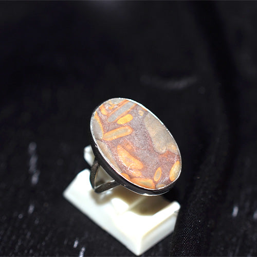 925 Sterling Silver Peanut Wood Jasper Split Shank Ring
