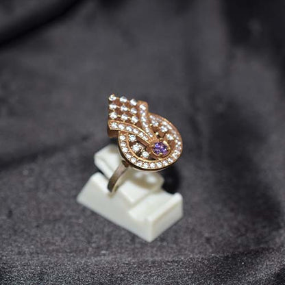 6 Carat Gold Plated Amethyst Crown Motif Ring