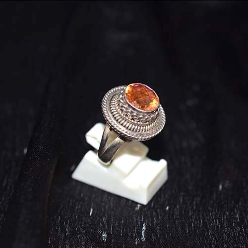 925 Sterling Silver Citrine Rope Pattern Statement Ring