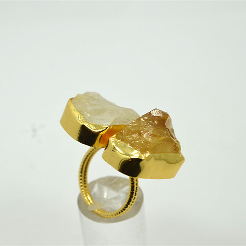 6 Carat Gold Plated Raw Quartz and Citrine Open Setting Ring