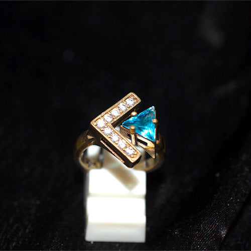 6 Carat Gold Plated Trillion Blue Topaz Geometric Ring