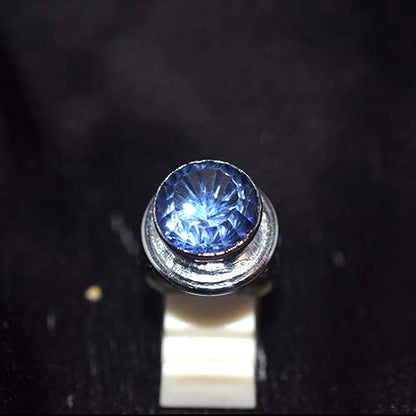 925 Sterling Silver Round Iolite Triple Shank Ring