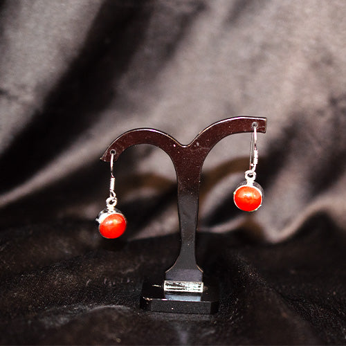 925 Sterling Silver Round Coral Drop Earrings