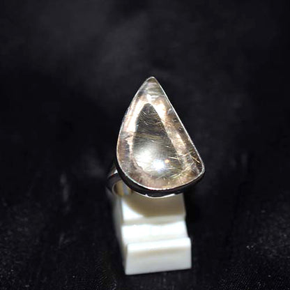 925 Sterling Silver Rutilated Quartz Asymmetrical Teardrop Ring