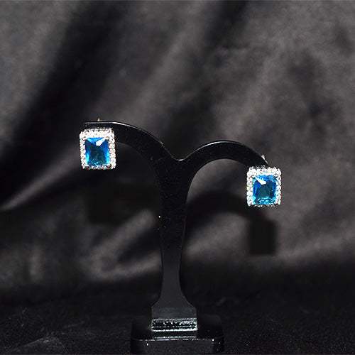 925 Sterling Silver Princess Cut Blue Topaz Halo Stud Earrings