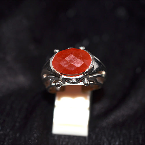925 Sterling Silver Oval Carnelian Turkish Ring with Granulated Detail