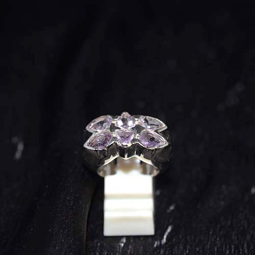925 Sterling Silver Light Purple Gemstone Leaf Motif Ring