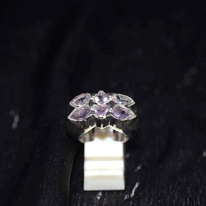 925 Sterling Silver Light Purple Gemstone Leaf Motif Ring