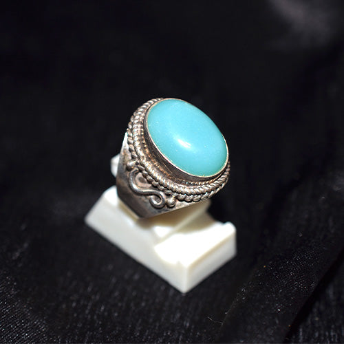 925 Sterling Silver Amazonite Oval Ring with Ornate Rope Setting
