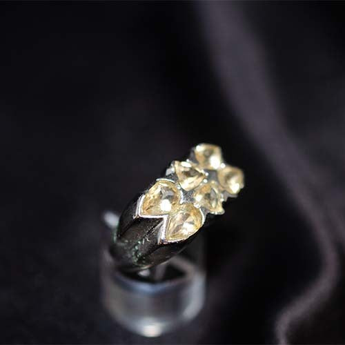 925 Sterling Silver Lemon Quartz Quad Cluster Ring