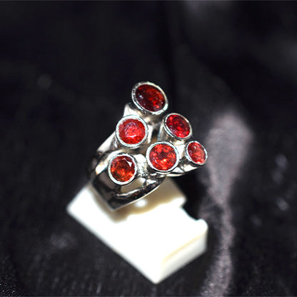 925 Sterling Silver Garnet Openwork Cluster Ring