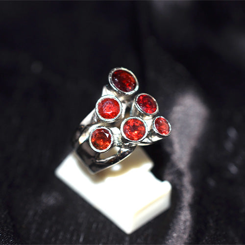 925 Sterling Silver Garnet Openwork Cluster Ring