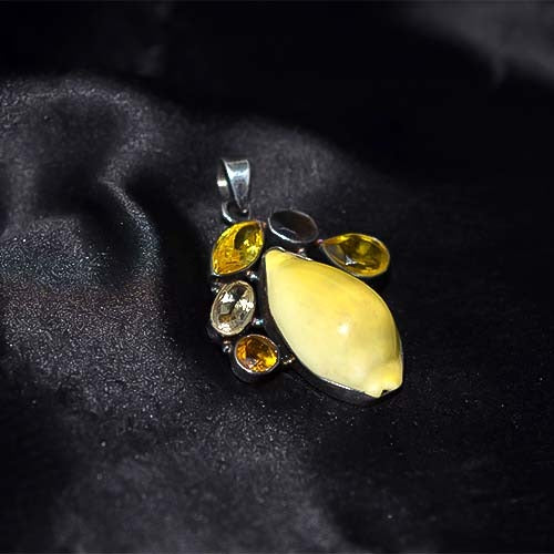 925 Sterling Silver Yellow Citrine & Lemon Quartz Cluster Pendant