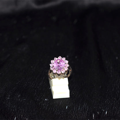 6 Carat Gold Plated Pink Gemstone Flower Halo Ring