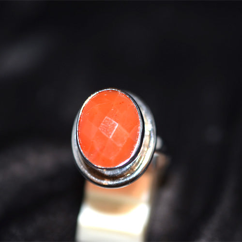 925 Sterling Silver Faceted Orange Carnelian Ring