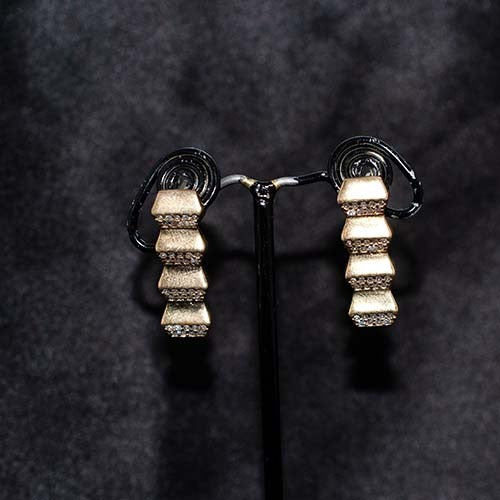 6 Carat Gold Plated White Crystal Stacked Bar Drop Earrings