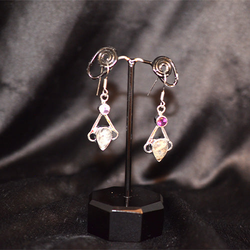 925 Sterling Silver Moonstone and Amethyst Geometric Drop Earrings