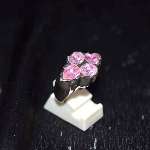 925 Sterling Silver Pink Gemstone Four Stone Setting Ring