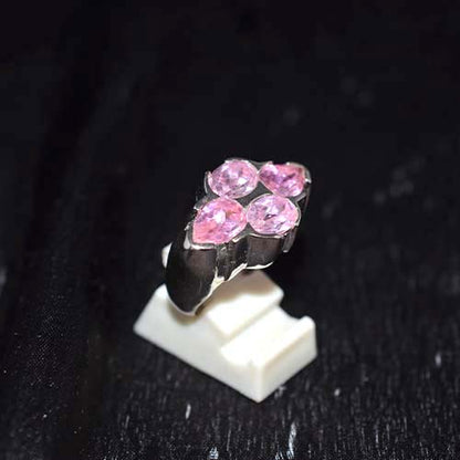 925 Sterling Silver Pink Gemstone Four Stone Setting Ring