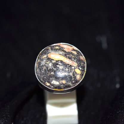 925 Sterling Silver Round Fossil Coral Pattern Ring