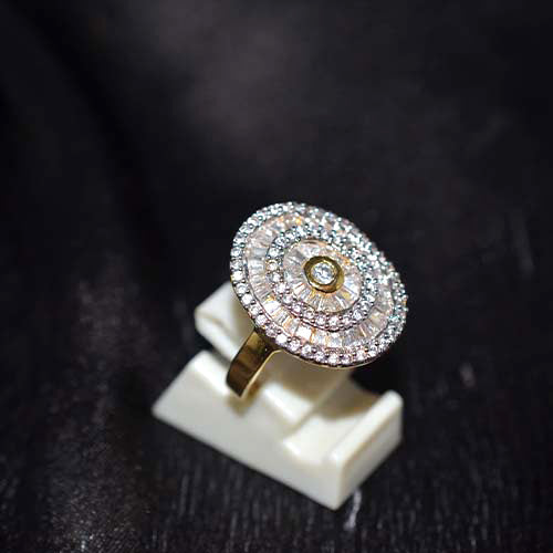 6 Carat Gold Plated Cubic Zirconia Concentric Circle Cluster Ring