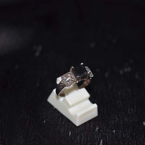 925 Sterling Silver Black Emerald Cut Halo Ring