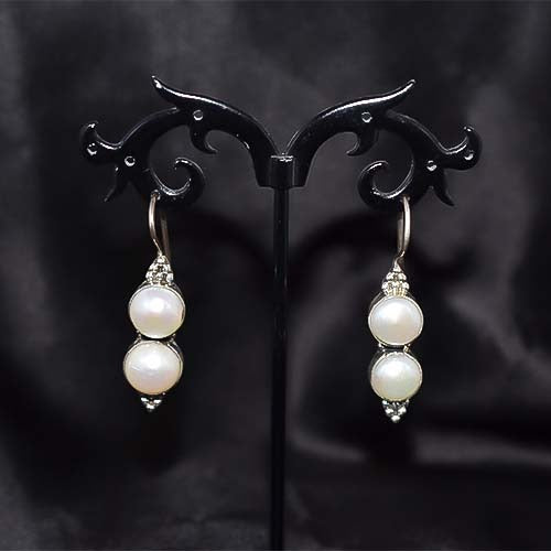 925 Sterling Silver Double Pearl Drop Earrings