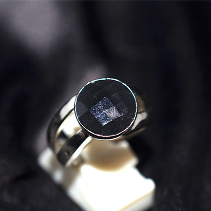 925 Sterling Silver Round Black Onyx Double Band Ring