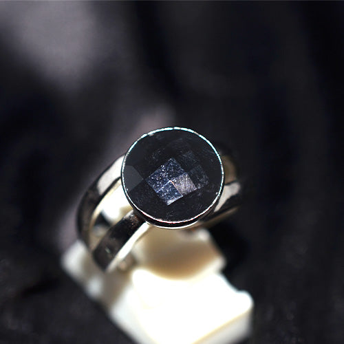 925 Sterling Silver Round Black Onyx Double Band Ring
