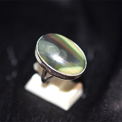 925 Sterling Silver Banded Green Jasper Oval Ring