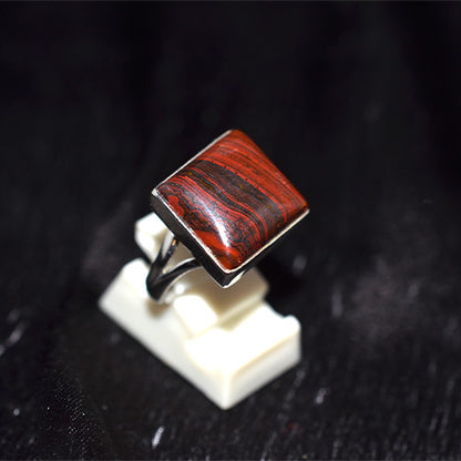 925 Sterling Silver Tiger Iron Rhombus Cut Ring