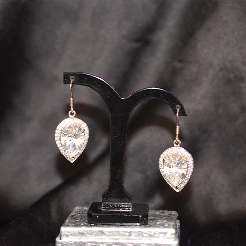 925 Sterling Silver Teardrop Cubic Zirconia Halo Drop Earrings