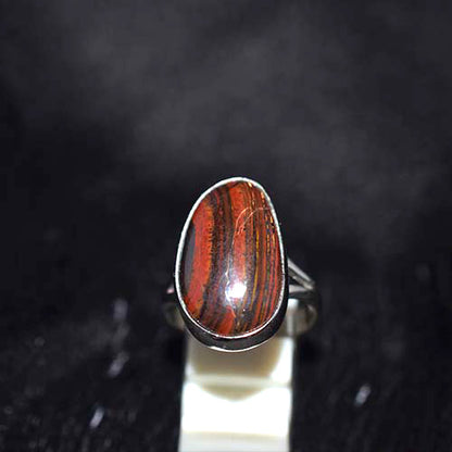 925 Sterling Silver Red Tiger Eye Oval Ring