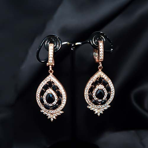 6 Carat Gold Plated Turkish Teardrop Black Crystal Dangle Earrings