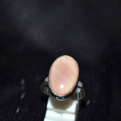 925 Sterling Silver Pink Opal Oval Ring