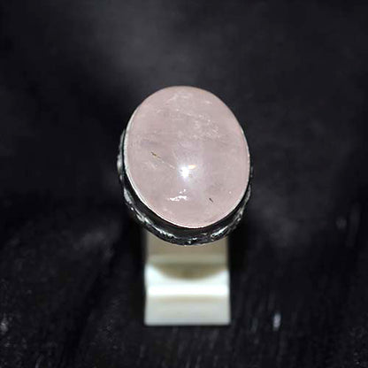 925 Sterling Silver Rose Quartz Round Statement Ring