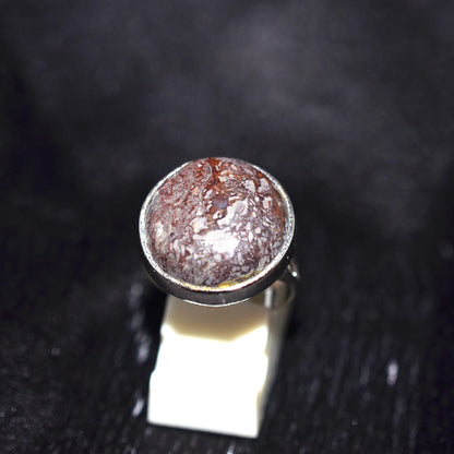925 Sterling Silver Round Fossil Coral Ring