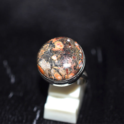 925 Sterling Silver Leopard Skin Jasper Round Ring